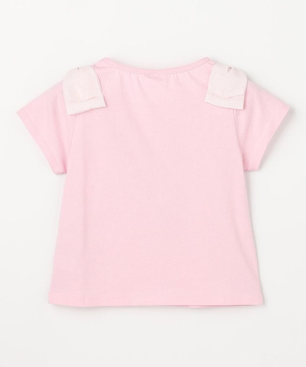 ANY KIDS 【綿100%】肩リボン×ラインストーンロゴ 半袖Tシャツ ピンク