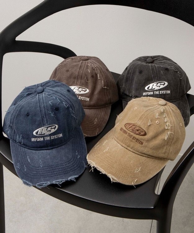 WEGO ダメージロゴ刺繍キャップ ネイビー