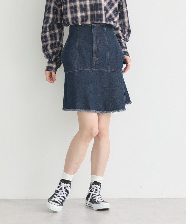 earth music&ecology ハイウエストフレアデニムスカート Indigo