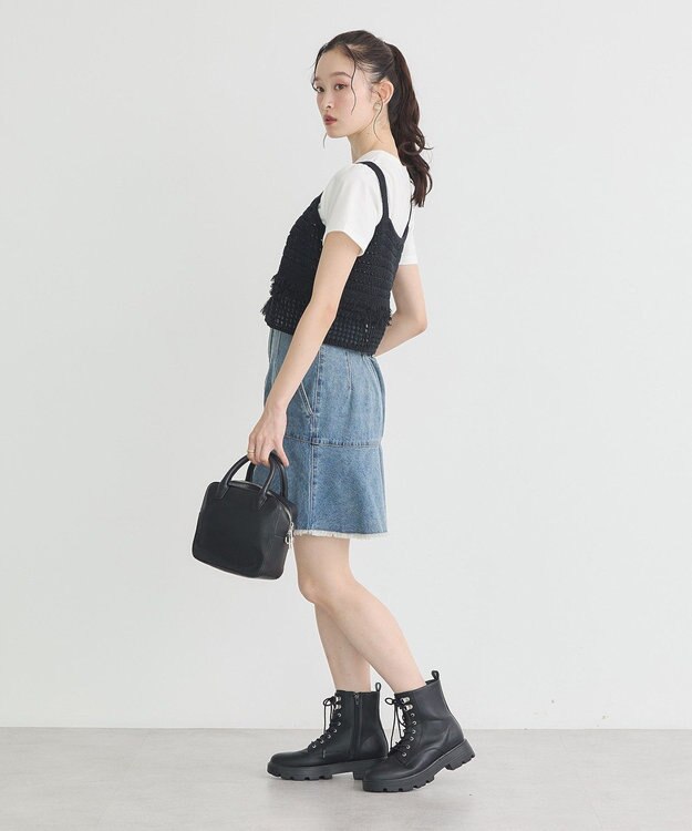 earth music&ecology ハイウエストフレアデニムスカート Light Indigo