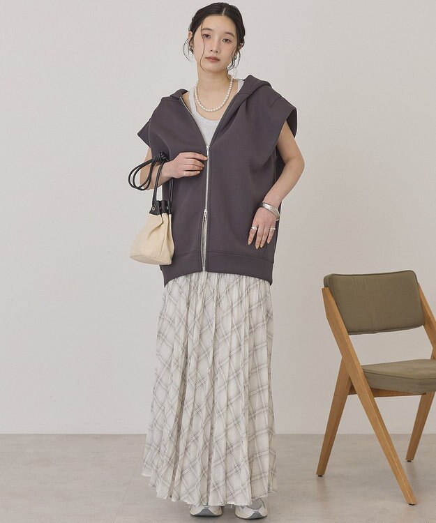 AMERICAN HOLIC 【選べる丈】チェックシアープリーツスカート Ivory