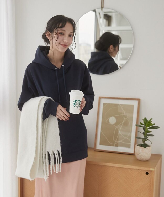 WEGO 【ユニセックス着用ITEM/裏起毛】リラックスフィットスウェットプルパーカー ネイビー