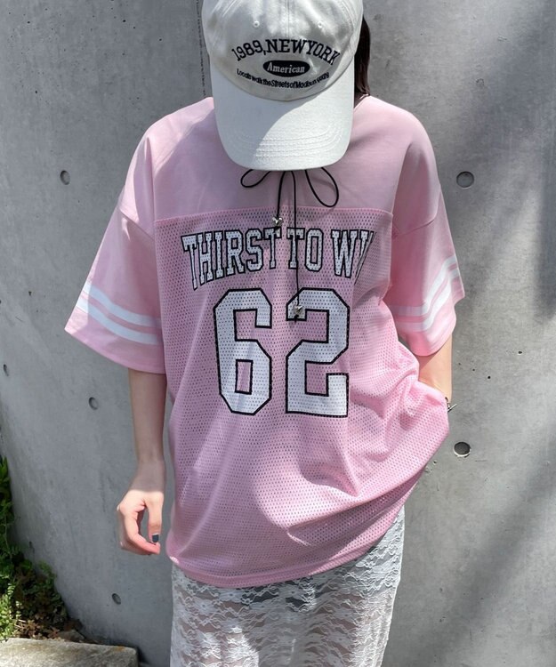 WEGO ナンバリングメッシュビッグT ピンク