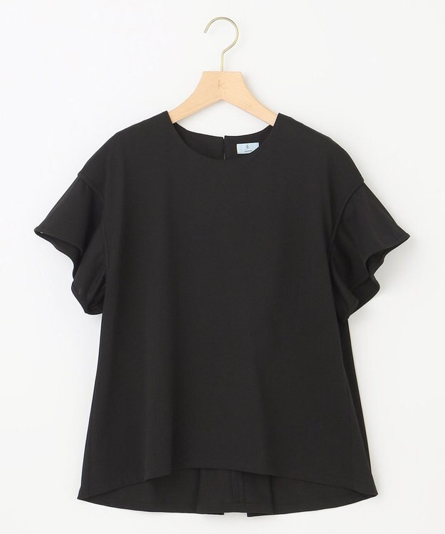 組曲 L 【UVケア・接触冷感】GIZAプレーティング天竺フリルスリーブ Tシャツ ブラック系