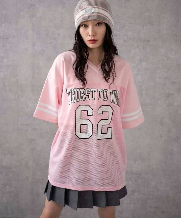 WEGO ナンバリングメッシュビッグT ピンク