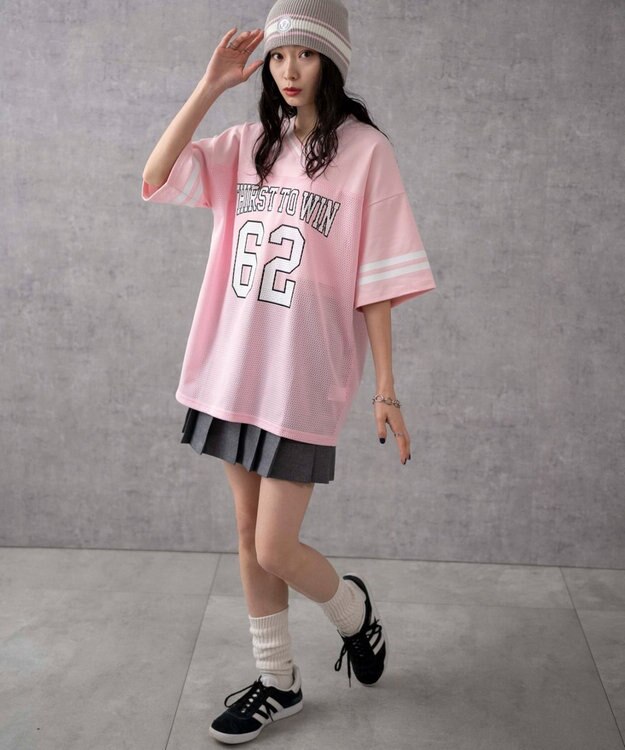 WEGO ナンバリングメッシュビッグT ピンク