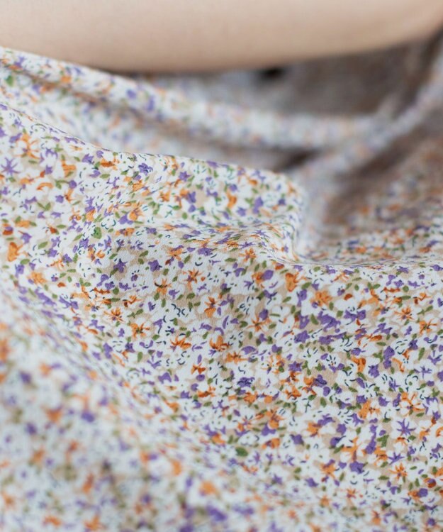 Tiaclasse 【洗える】異素材を組み合わせたカットソードッキングワンピース チャコール×ベージュフラワー