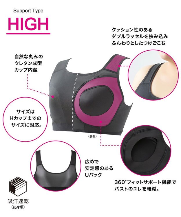 CW-X 【WOMEN】 スポーツブラ ハイ サポートタイプ 【バストをしっかり守る】 吸汗速乾（前身頃） HTY158 /ワコール グレー