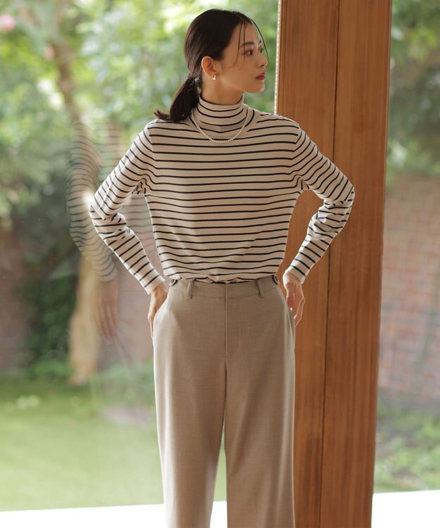 J.PRESS LADIES L 【ご好評につき新色追加！・WEB限定カラーあり・洗える】PRINCE タートルネック ニット ベージュ×スレート系