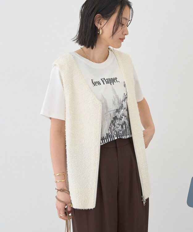 AMERICAN HOLIC ダブルZIPシャギーニットベスト Ivory