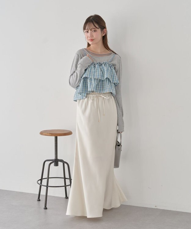 earth music&ecology 【予約】アソートチェックティアードビスチェ チェックサックス