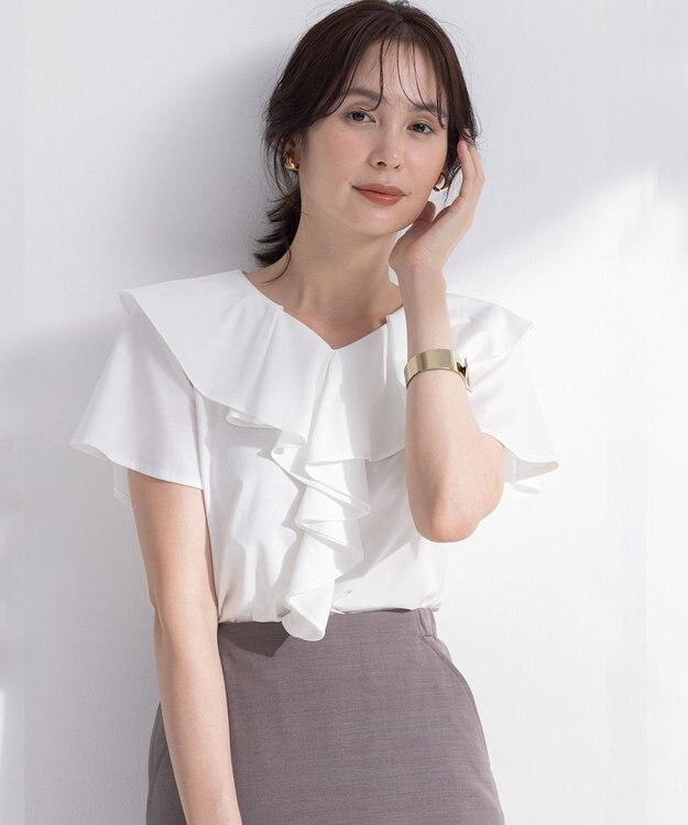 組曲 L ブラウスライクラッフル カットソー アイボリー系