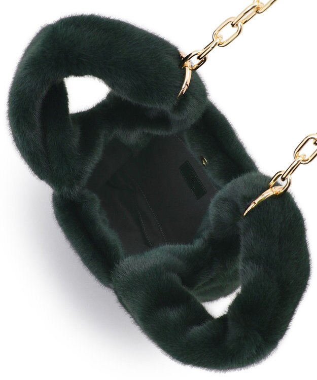 23区 フェイクファー チェーン バッグ ダークグリーン系