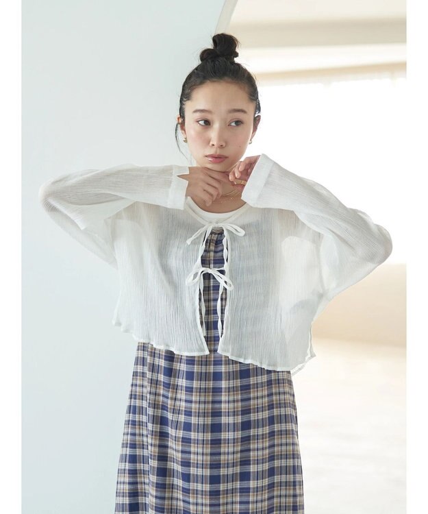 earth music&ecology ＳＥＴ２点クレープリボンブラウス＋インナー White