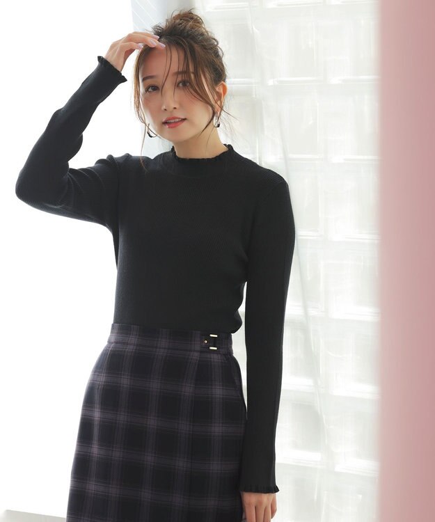 ANY SIS CICA加工 フリルネック プルオーバー ブラック