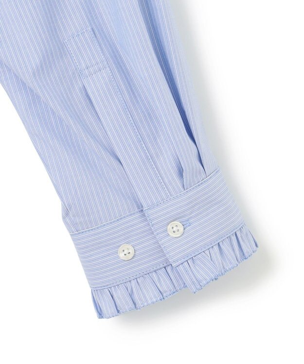 UNFILO フリルネックシャツ ブルーストライプ