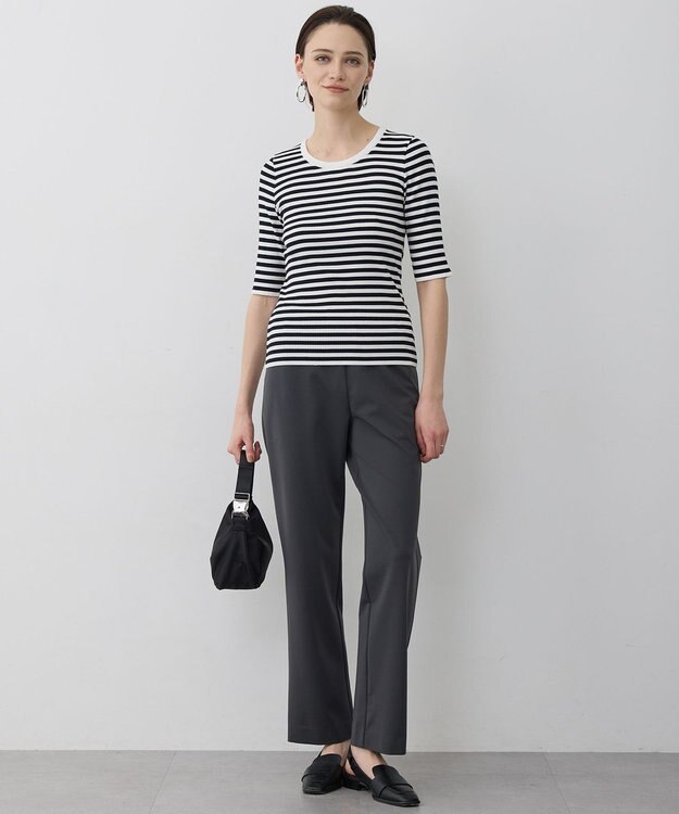 ICB ナイロンストレッチポンチ セミワイドパンツ チャコール