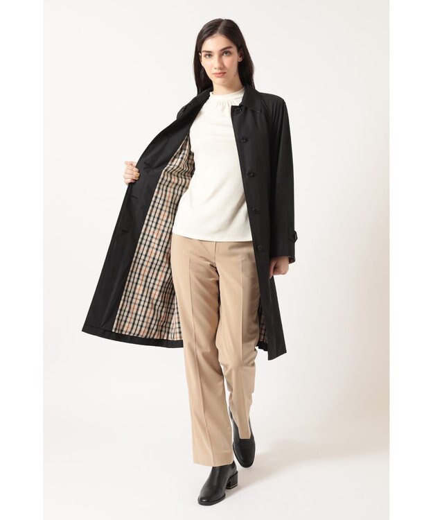 DAKS ハウスチェック ステンカラーコート ブラック