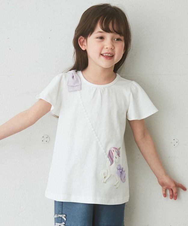 ANY KIDS ユニコーンポシェットTシャツ オフホワイト系