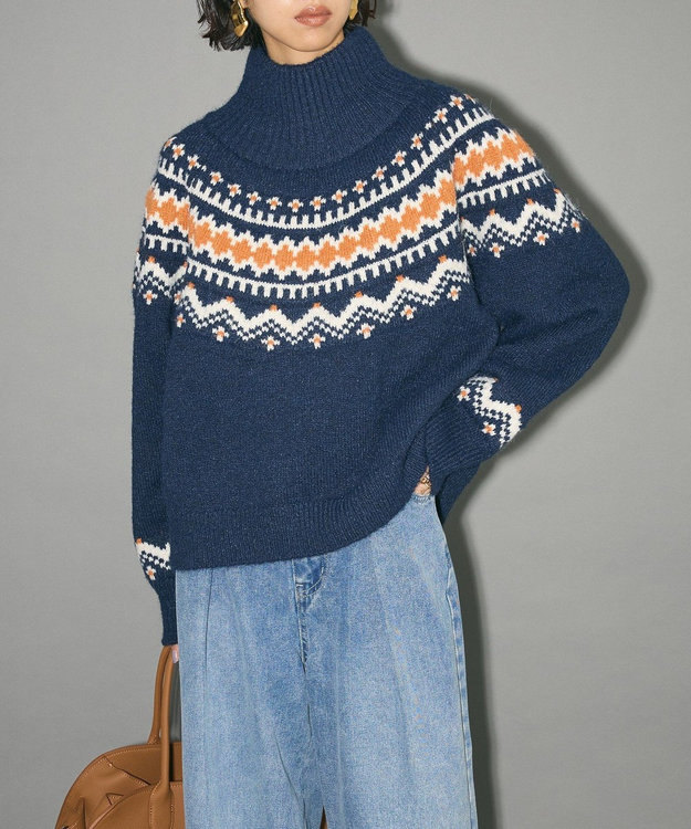 Green Parks ノルディック柄ジャガード織ニット Navy