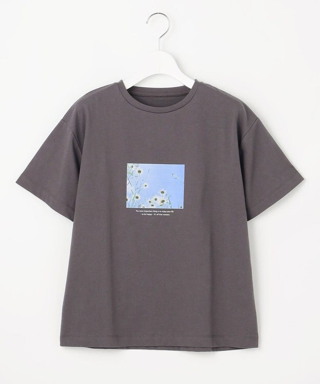 Feroux フラワーフォトプリント Tシャツ グレー系