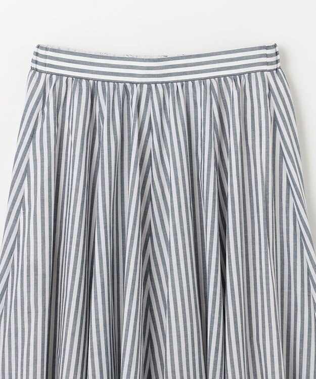 ANY 【ウエストゴム/ポケット付】シャンブレーライク フレアスカート ストライプ