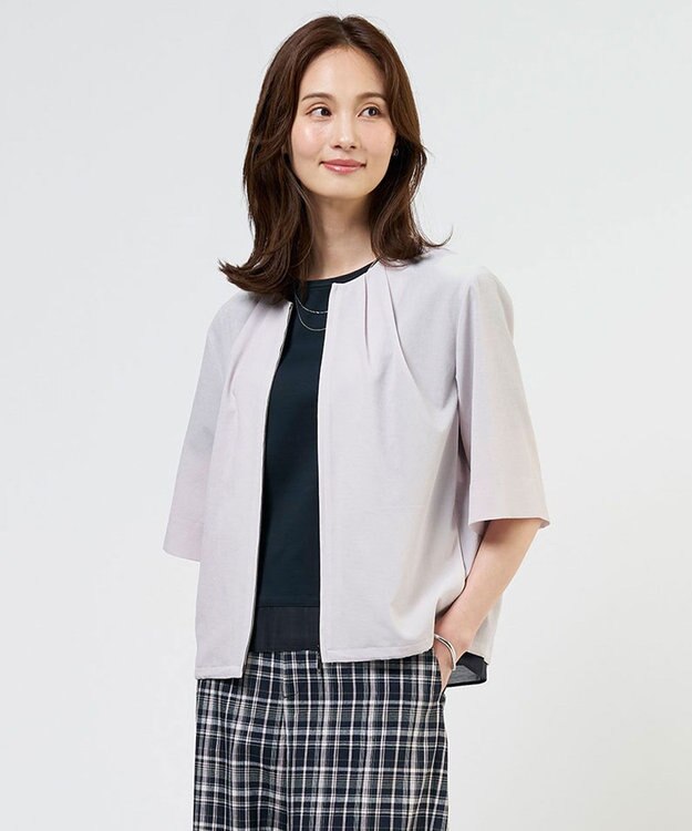 J.PRESS LADIES S 【季節の変わり目に】アキハ BREEZE COOL ノーカラー ブルゾン グレージュ系
