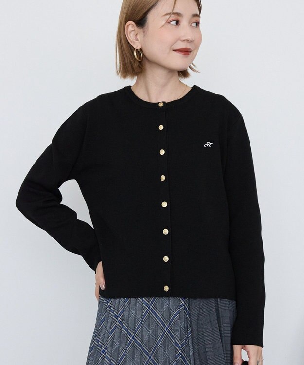 AMERICAN HOLIC ワンポイントロゴクルーカーディガン Black