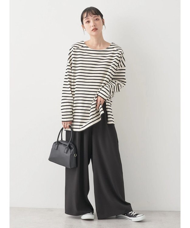 earth music&ecology バック釦ボーダーチュニック Ivory