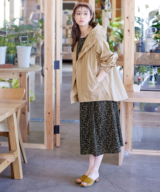 Tiaclasse L 【洗える】ギャザースリーブ花柄ワンピース ブラック