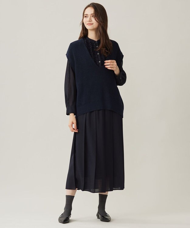 自由区 S 【セットアップ対応・洗える】ハイツイストビエラプリーツ スカート ネイビー