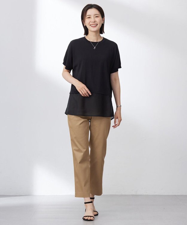 J.PRESS LADIES 【WEB限定・洗える】シャンブレーサテン テーパード パンツ 【WEB限定】キャメル系