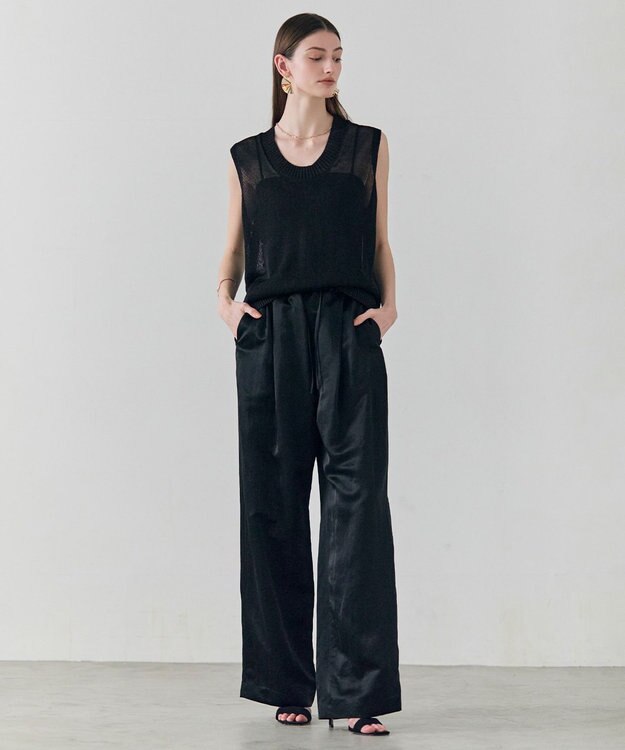 BEIGE， MORION / リネン レイヤードニット Black×Black