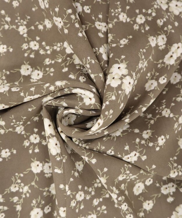 Tiaclasse L 【洗える】ギャザースリーブ花柄ワンピース モカ