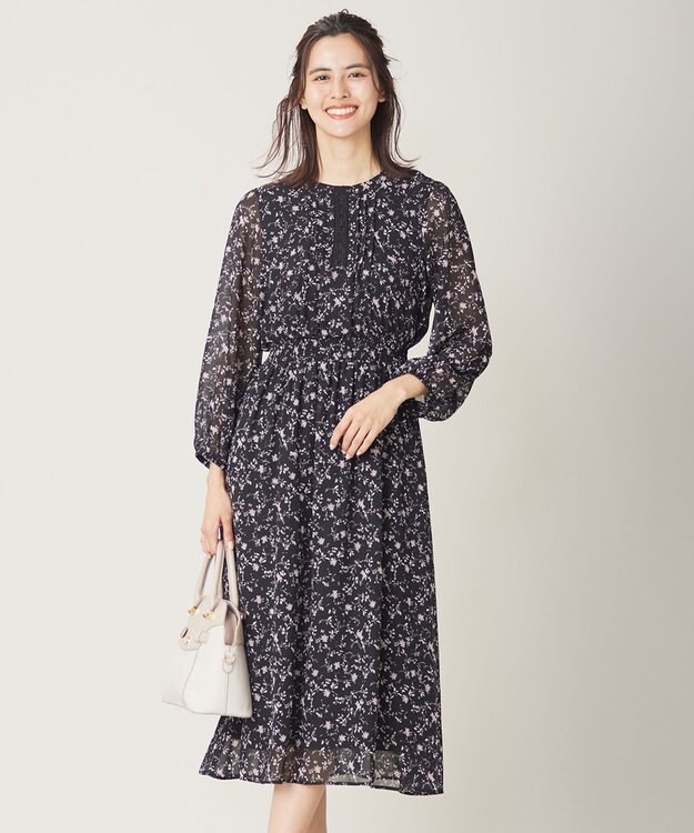 ANY SIS 【洗える】フラワーブルームパフスーブ ワンピース ブラック系