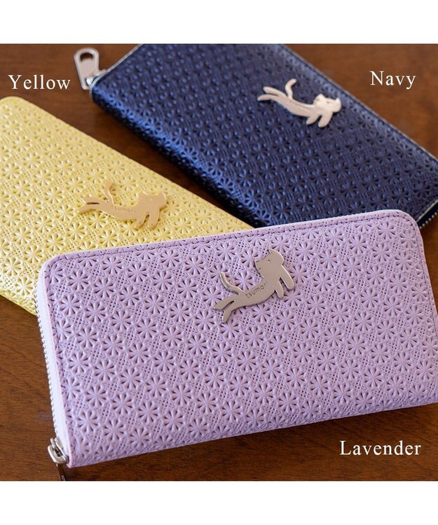 tsumori chisato CARRY キラネコフラワー ラウンドファスナー長財布 ラベンダー