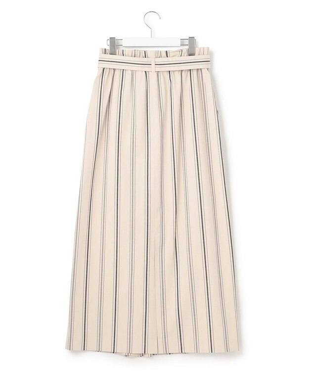 23区 S 【洗える】コットンリネンストライプ Iライン スカート ベージュ×ブラックストライプ