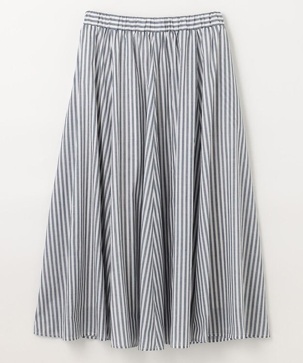 ANY 【ウエストゴム/ポケット付】シャンブレーライク フレアスカート ストライプ