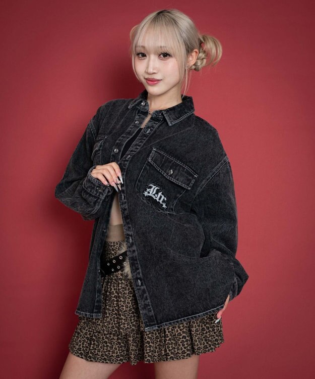 WEGO 【ユニセックス着用ITEM/MLサイズ展開】グラフィックデニムシャツ（LS） デニムブラックソノタ