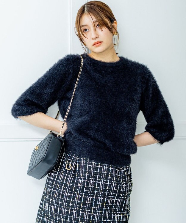 組曲 S ナイロンファー半袖プルオーバー ブラック系