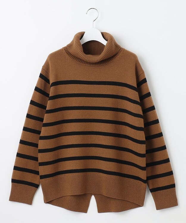 J.PRESS LADIES S 【洗える】MERINO CASHMERE オフタートル ボーダー ニット キャメル系1
