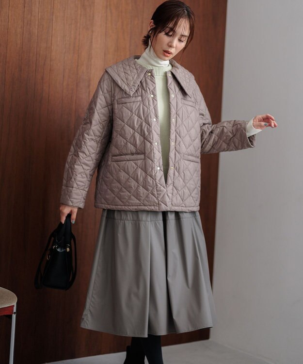 組曲 レザーライクライト タックギャザースカート モーヴグレー系