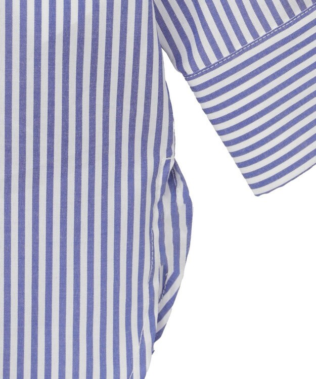 WEGO 【冷房対策】刺繍ストライプBIGシャツ ブルー