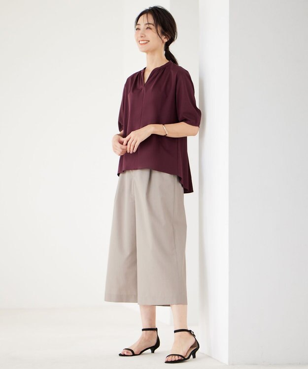 J.PRESS LADIES 【接触冷感】プレーティングジャージー ペプラム カットソー ボルドー系