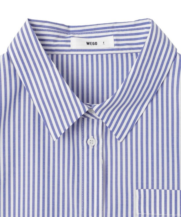 WEGO 【冷房対策】刺繍ストライプBIGシャツ ブルー