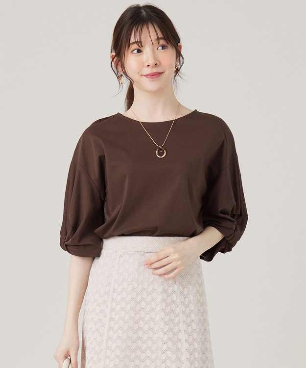 ANY SIS シルケットスムースツイストスリーブ カットソー ブラウン
