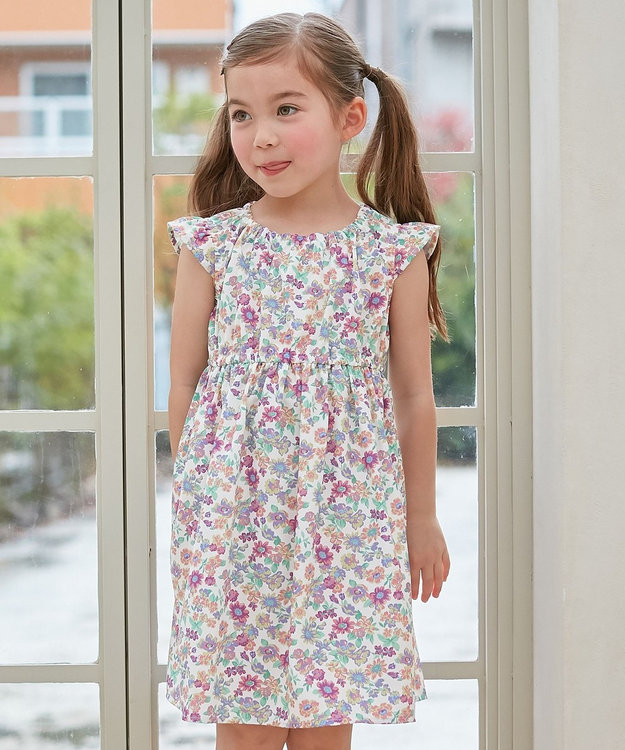 ANY KIDS プリント サマー ワンピース オフホワイト×花柄