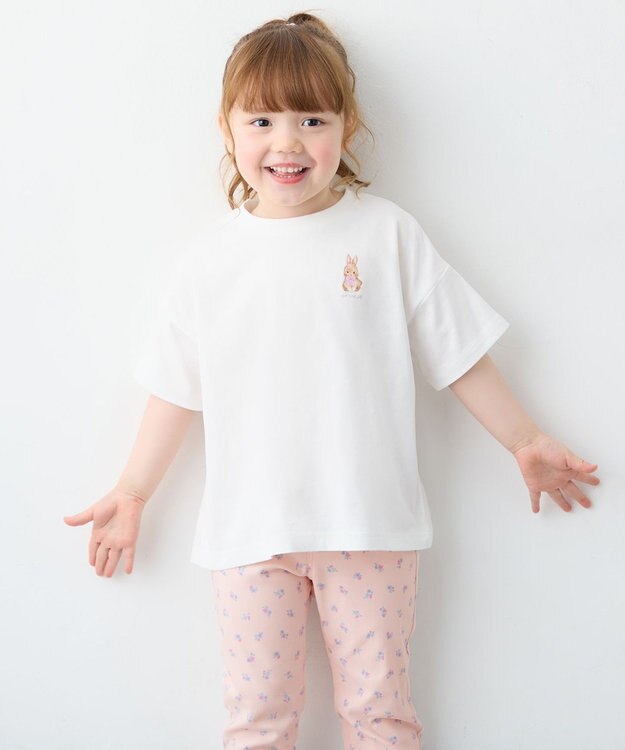 ANY KIDS 【綿100%】バックプリント オーバーサイズTシャツ オフホワイト×ウサギ