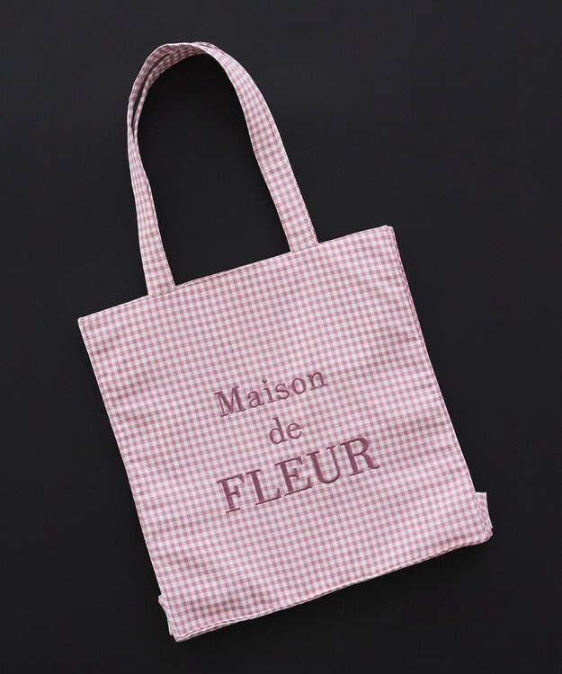Maison de FLEUR ブランドロゴ刺繍ギンガムスクエアトート Pink
