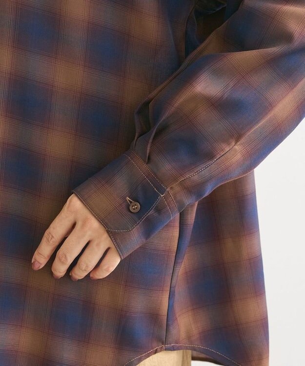 Green Parks オンブレーチェックライトシャツ Brown